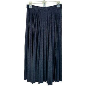 Halogen Women's Size S Pleated Elastic Waist Navy Gold Glitter Midi Skirt